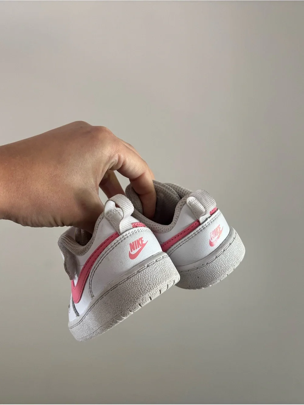 Nike Kids White Sneakers with Pink Swoosh Velcro